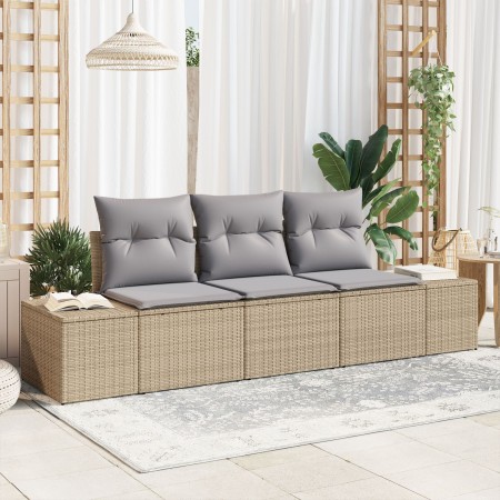 Juego de Sofás de Jardín de 3 Piezas con Cojines Beige de Ratán Sintético by , Outdoor sofas - Ref: Foro24-3355589, Price: 27...