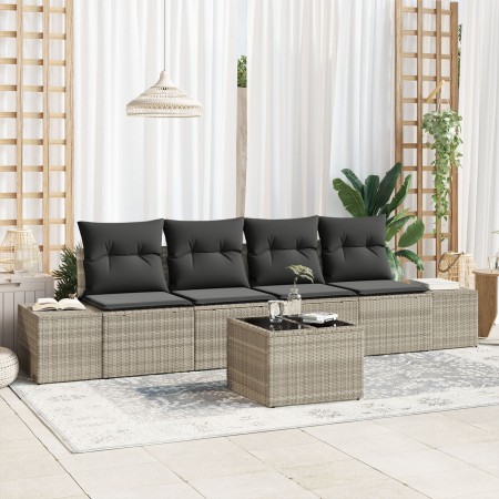 Juego de Sofás de Jardín de 5 Piezas con Cojines Ratán Polipropileno Gris Claro by , Outdoor sofas - Ref: Foro24-3355601, Pri...