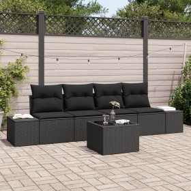 Juego de Sofá de Jardín de 5 Piezas con Cojines de Ratán Negro Poliratán von , Outdoor-Sofas - Ref: Foro24-3355602, Preis: 36...