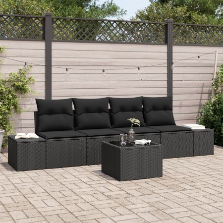 Juego de Sofá de Jardín de 5 Piezas con Cojines de Ratán Negro Poliratán von , Outdoor-Sofas - Ref: Foro24-3355602, Preis: 36...
