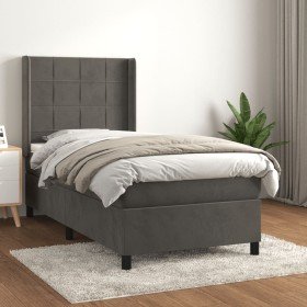 Cama box spring con colchón terciopelo gris oscuro 90x190 cm Cama box spring con colchón terciopelo gris oscuro 90x190 cm