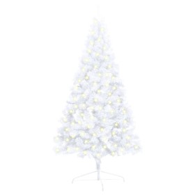 Medio árbol Navidad artificial LED y soporte PVC blanco 210 cm