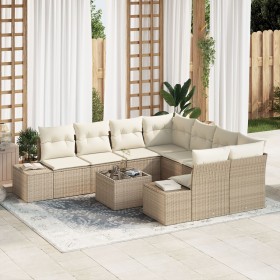 Set de Sofá de Jardín de 9 Piezas con Cojines Beige Ratán Polímero by , Outdoor sofas - Ref: Foro24-3355670, Price: 683,72 €,...