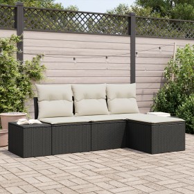 Conjunto de Sofá de Jardín de 4 Piezas con Cojines de Poliratán Negro de , Sofás de exterior - Ref: Foro24-3355676, Precio: 3...