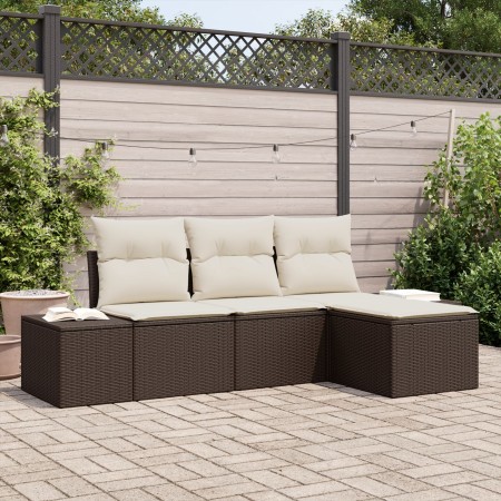 Conjunto de Sofá de Jardín de 4 Piezas con Cojines de Poliratán Marrón by , Outdoor sofas - Ref: Foro24-3355677, Price: 310,7...