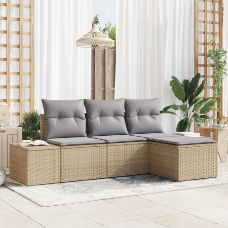 Juego de Sofá de Jardín de 4 Piezas con Cojines Beige Ratán Poliéster by , Outdoor sofas - Ref: Foro24-3355679, Price: 331,58...