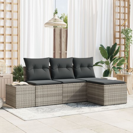 Juego de Sofás de Jardín de 4 Piezas con Cojines Gris Claro Poliratán von , Outdoor-Sofas - Ref: Foro24-3355681, Preis: 318,8...