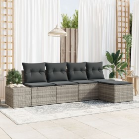 Juego de Sofá de Jardín de 5 Piezas con Cojines Gris Claro Poliratán de , Sofás de exterior - Ref: Foro24-3355691, Precio: 37...