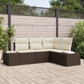 Juego de Sofá de Jardín de 4 Piezas con Cojines Marrón Ratán Poliéster by , Outdoor sofas - Ref: Foro24-3355707, Price: 345,9...