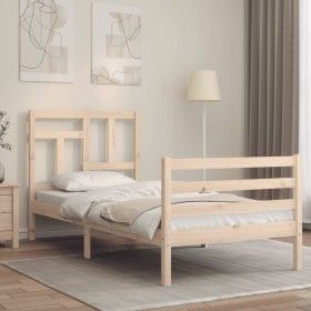 Bed frame with solid wood headboard 90x200 cm by vidaXL, Beds and slatted bases - Ref: Foro24-3194946, Price: 89,81 €, Discou...