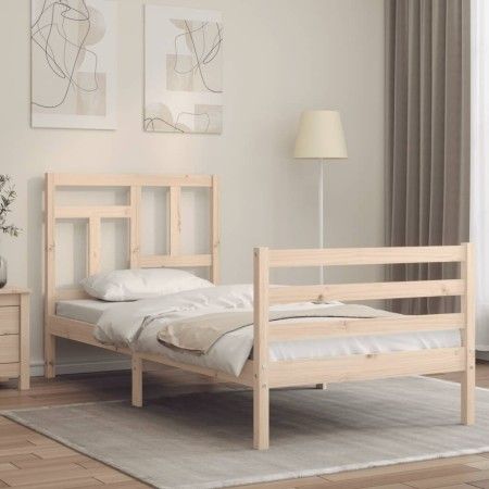 Bed frame with solid wood headboard 90x200 cm by vidaXL, Beds and slatted bases - Ref: Foro24-3194946, Price: 89,81 €, Discou...