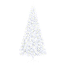 Medio árbol Navidad artificial LED y soporte PVC blanco 180 cm