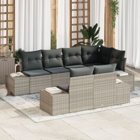Conjunto de Sofás de Jardín de 7 Piezas con Cojines Gris Claro Poliratán von , Outdoor-Sofas - Ref: Foro24-3355771, Preis: 61...