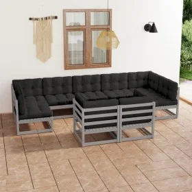9-teiliges Gartenmöbel-Set mit Kissen aus grauem Kiefernholz von vidaXL, Gartensets - Ref: Foro24-3077256, Preis: 864,68 €, R...