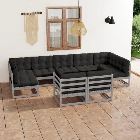 Set de muebles de jardín 9 pzas con cojines madera pino gris de vidaXL, Conjuntos de jardín - Ref: Foro24-3077256, Precio: 86...
