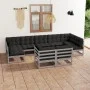 Set de muebles de jardín 9 pzas con cojines madera pino gris de vidaXL, Conjuntos de jardín - Ref: Foro24-3077256, Precio: 86...