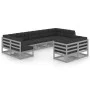 Set de muebles de jardín 9 pzas con cojines madera pino gris de vidaXL, Conjuntos de jardín - Ref: Foro24-3077256, Precio: 86...