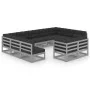 Set de muebles de jardín 11 pzas con cojines madera pino gris de vidaXL, Conjuntos de jardín - Ref: Foro24-3077266, Precio: 1...