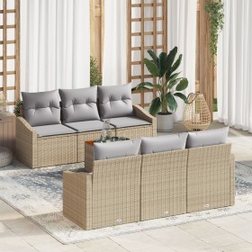 Juego de Sofá de Jardín de 7 Piezas con Cojines Beige Ratán Poliantacacia de , Sofás de exterior - Ref: Foro24-3356446, Preci...