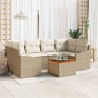 Juego de Sofá de Jardín de 7 Piezas con Cojines Beige Poliratán Acacia von , Outdoor-Sofas - Ref: Foro24-3356454, Preis: 509,...