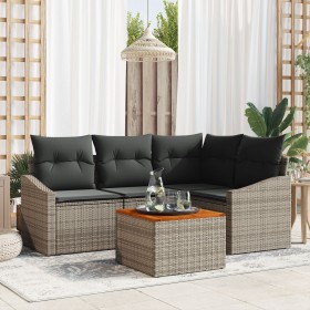 Set de Sofá de Jardín de 5 Piezas con Cojines Gris Ratán Poli Acacia by , Outdoor sofas - Ref: Foro24-3356494, Price: 374,70 ...