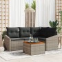 Set de Sofá de Jardín de 5 Piezas con Cojines Gris Ratán Poli Acacia by , Outdoor sofas - Ref: Foro24-3356494, Price: 374,70 ...