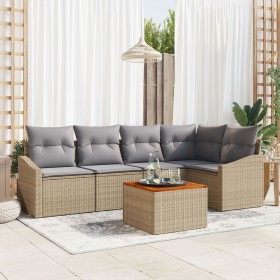 Conjunto de Sofás de Jardín de 6 Piezas con Cojines Beige Ratán Acacia by , Outdoor sofas - Ref: Foro24-3356502, Price: 426,4...