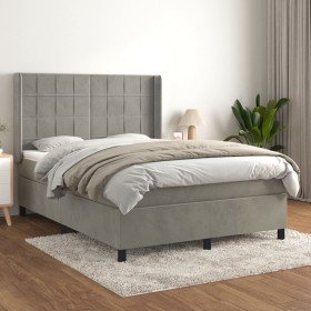 Cama box spring con colchón terciopelo gris claro 140x190 cm Cama box spring con colchón terciopelo gris claro 140x190 cm