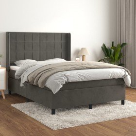Cama box spring con colchón terciopelo gris oscuro 140x190 cm Cama box spring con colchón terciopelo gris oscuro 140x190 cm