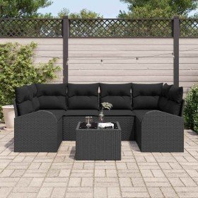 Conjunto de sofá de jardín 7 pcs Negro 55 x 55 x 37 cm Conjunto de sofá de jardín 7 pcs Negro 55 x 55 x 37 cm