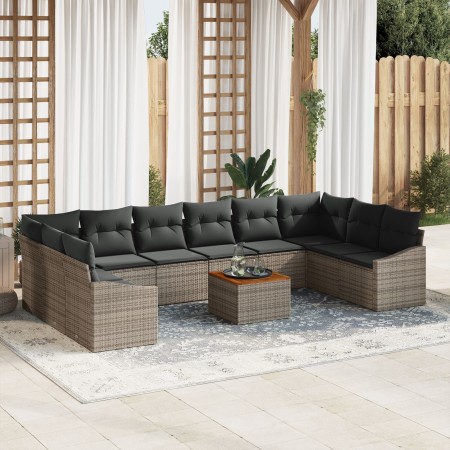 Juego de Sofás de Jardín de 11 Piezas con Cojines Gris Poliratán Acacia by , Outdoor sofas - Ref: Foro24-3356550, Price: 661,...