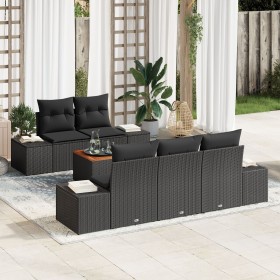 Conjunto de Sofá de Jardín de 6 Piezas con Cojines Negro Poliratán Acacia von , Outdoor-Sofas - Ref: Foro24-3356567, Preis: 5...