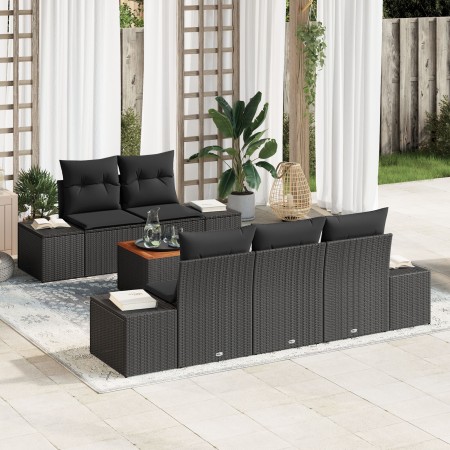 Conjunto de Sofá de Jardín de 6 Piezas con Cojines Negro Poliratán Acacia von , Outdoor-Sofas - Ref: Foro24-3356567, Preis: 5...