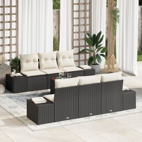 Conjunto de Sofás de Jardín de 7 Piezas con Cojines Negro Ratán Poliéster Acacia von , Outdoor-Sofas - Ref: Foro24-3356570, P...