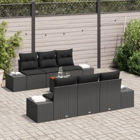 Set de Sofás de Jardín de 7 Piezas con Cojines Negro Poliratán Acacia von , Outdoor-Sofas - Ref: Foro24-3356574, Preis: 567,4...