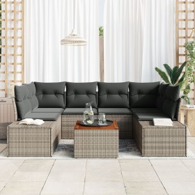 Juego de Sofás de Jardín de 7 Piezas con Cojines Gris Poliratán Acacia von , Outdoor-Sofas - Ref: Foro24-3356578, Preis: 499,...