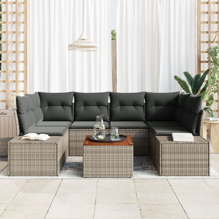 Juego de Sofás de Jardín de 7 Piezas con Cojines Gris Poliratán Acacia von , Outdoor-Sofas - Ref: Foro24-3356578, Preis: 499,...