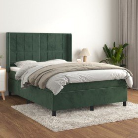 Cama box spring con colchón terciopelo verde oscuro 140x190 cm en Camas y somieres | Comprar online en Foro24
