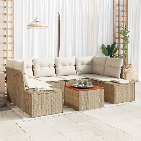 Conjunto de Sofá de Jardín de 7 Piezas con Cojines Beige de Poliratán Acacia by , Outdoor sofas - Ref: Foro24-3356580, Price:...
