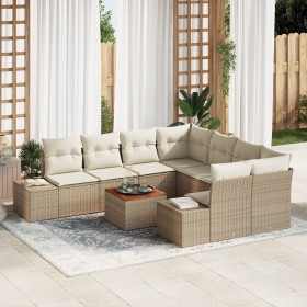 Juego de Sofá de Jardín de 9 Piezas con Cojines Beige Ratán Poliéster Acacia by , Outdoor sofas - Ref: Foro24-3356608, Price:...