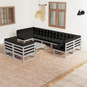 10-piece garden furniture set with gray pine wood cushions by vidaXL, Garden sets - Ref: Foro24-3077261, Price: 862,52 €, Dis...