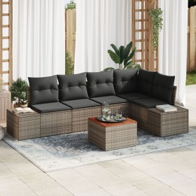 Conjunto de Sofá de Jardín de 6 Piezas con Cojines Gris de Poliratán Acacia de , Sofás de exterior - Ref: Foro24-3356627, Pre...