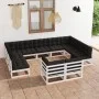 11-teiliges Gartenmöbel-Set mit Kissen aus weißem Kiefernholz von vidaXL, Gartensets - Ref: Foro24-3077265, Preis: 1,00 €, Ra...
