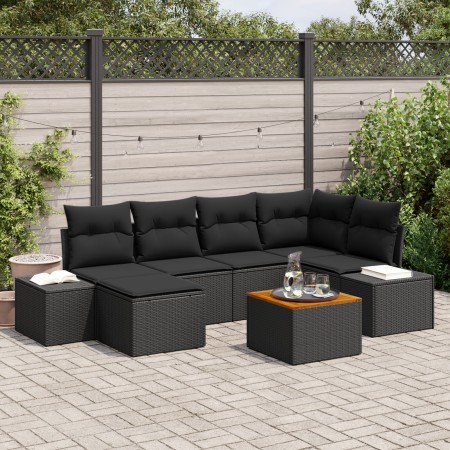 Conjunto de Sofá de Jardín de 7 Piezas con Cojines Negro Poliratán Acacia von , Outdoor-Sofas - Ref: Foro24-3356651, Preis: 4...