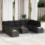 Juego de Sofá de Jardín de 10 Piezas con Cojines Ratán Sintético Negro Acacia de , Sofás de exterior - Ref: Foro24-3356672, P...