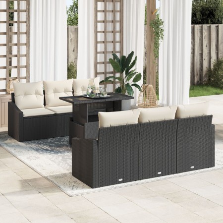 Juego de Sofá de Jardín Set de 7 Negro y Crema Ratán y Poliéster by , Outdoor sofas - Ref: Foro24-3357660, Price: 552,64 €, D...
