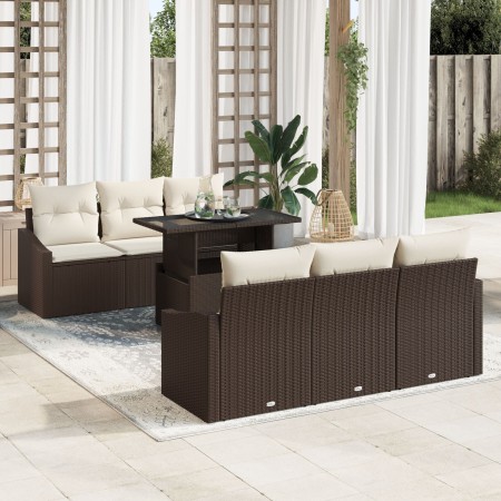 Set de Sofá de Jardín Set de 7 Marrón, Crema Ratán, Poliéster by , Outdoor sofas - Ref: Foro24-3357661, Price: 581,60 €, Disc...