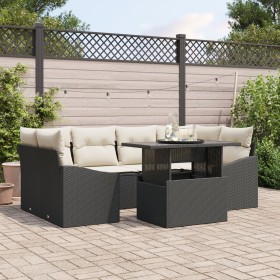Conjunto de Sofás de Jardín Set de 7 Sofá negro con cojines crema de , Sofás de exterior - Ref: Foro24-3357670, Precio: 522,3...