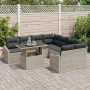 Conjunto de Sofá de Jardín Set de 9 Beige Ratán, vidrio, tela