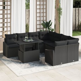 Juego de Sofás de Jardín 9 Piezas Negro Ratán, Poliéster de , Sofás de exterior - Ref: Foro24-3357716, Precio: 663,60 €, Desc...
